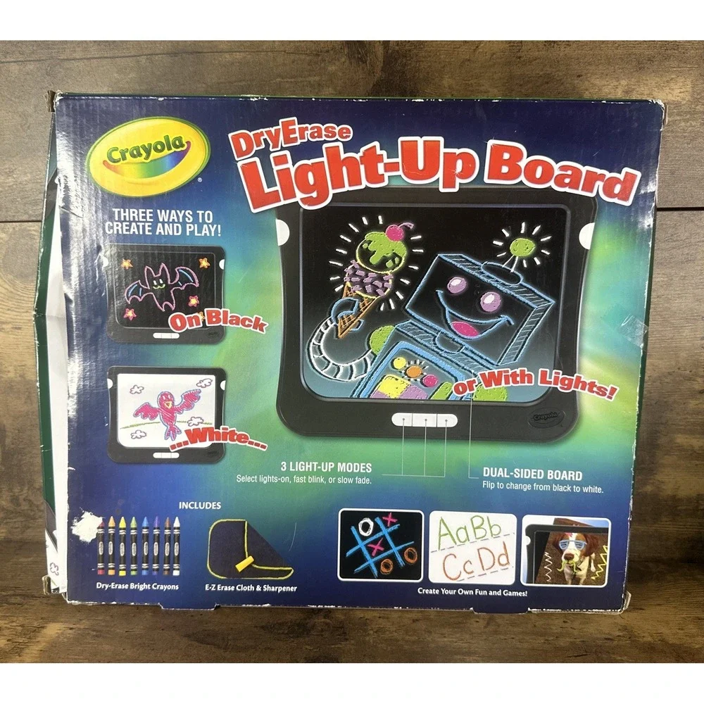 Crayola Dry Erase Light Up Board Art Set Erasable Crayon Tablet Toy Dual Sided
